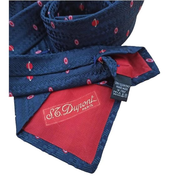 ST DUPONT Blue Geometric Silk Tie HANDMADE ITALY 60"/ 3.8" EC - Picture 2 of 6